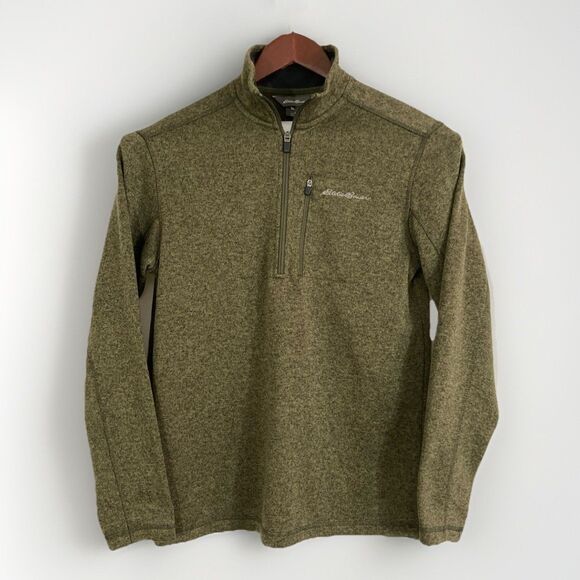 Eddie Bauer Men’s S Green Fleece Quarter Zip Sweater Outdoor Hiking Camping - Picture 1 of 8